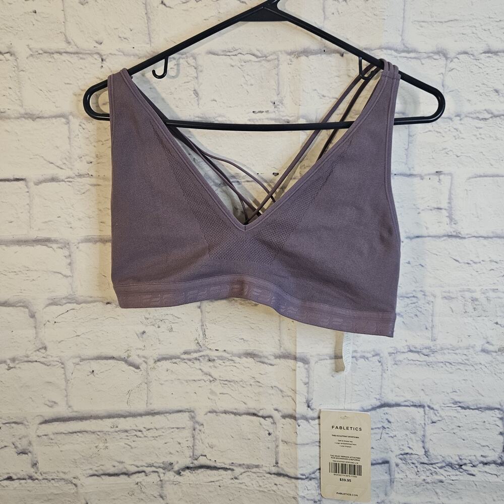 Fabletics Thea SculptKnit Sports Bra Strappy Back in Purple - Large NWT